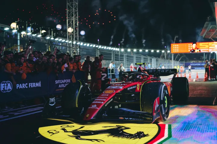 Carlos Sainz celebrating his victory at the 2023 Singapore GP-Credit: Ferrari