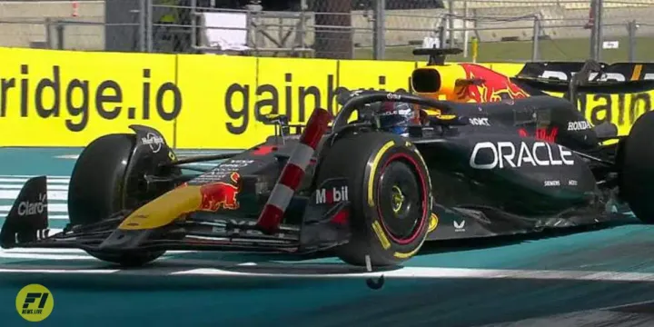 Max Verstappen striking a bollard during the 2024 Miami GP-F1 Media