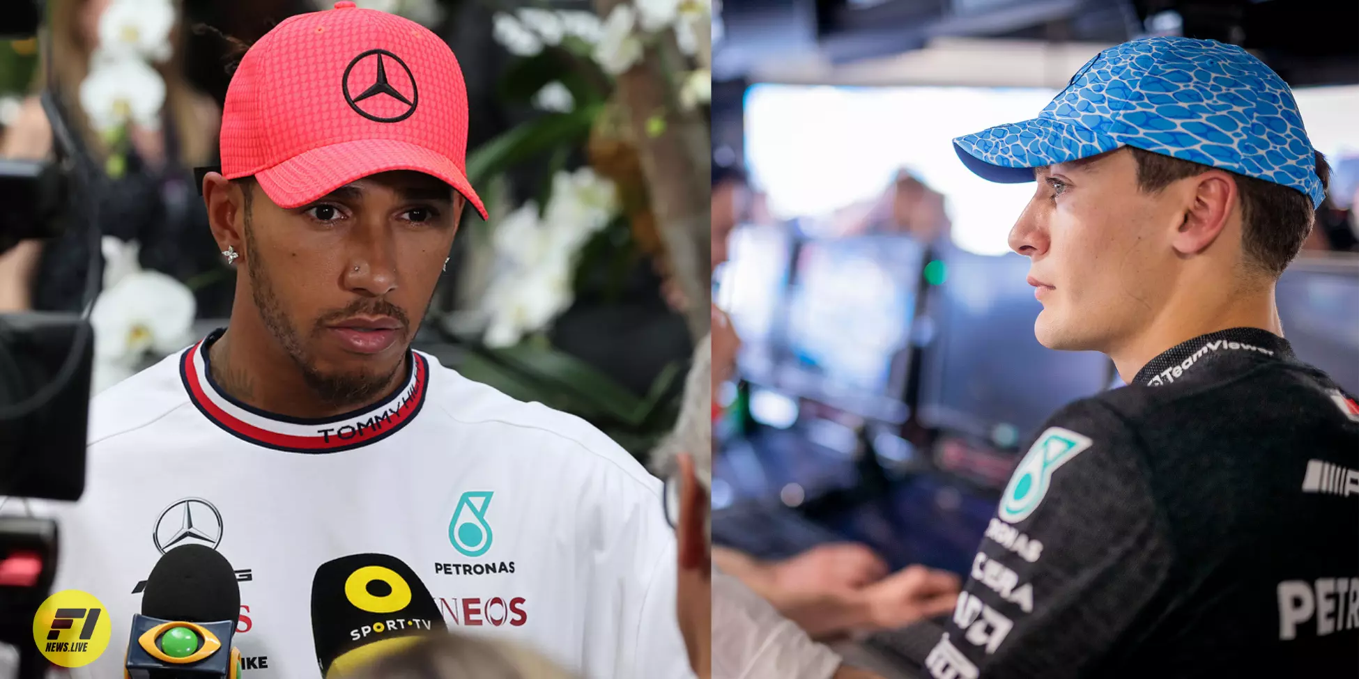 Lewis Hamilton and George Russell at the 2023 Miami Grand Prix 