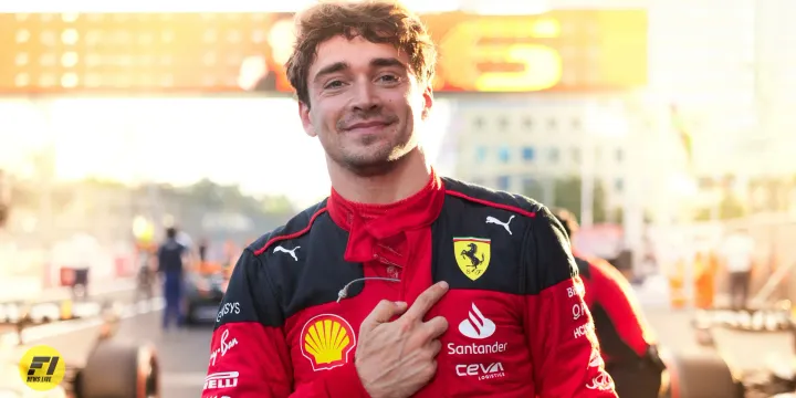 Charles Leclerc after Pole Position in the Azerbaijan Grand Prix-Credit: Ferrari 