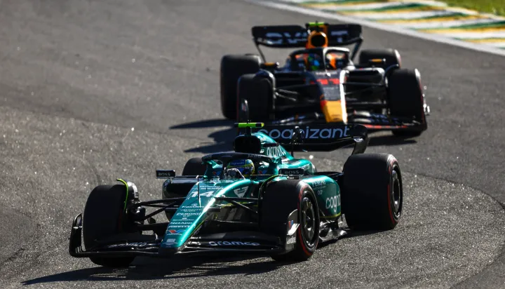 Fernando Alonso and Sergio Perez at the 2023 Brazilian GP: Credits-Aston Martin
