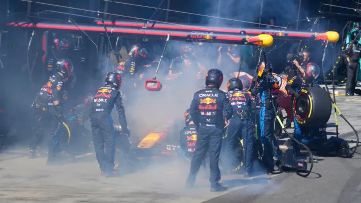 Max Verstappen with rear brake fire at the 2024 Australian GP